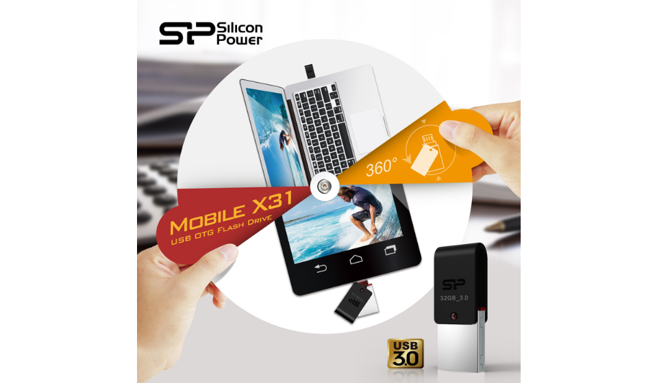 SP廣穎電通推出全新USB 3.0雙用OTG隨身碟—Mobile X31- 手機電腦飆速傳輸 360度全面防護